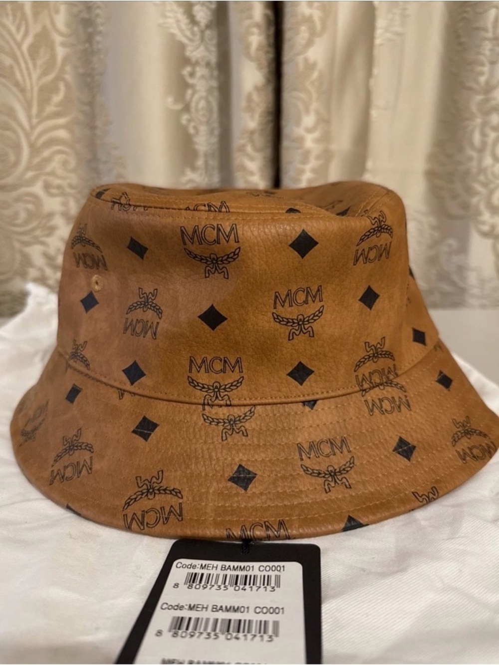 MCM Cognac Monogram Bucket Hat with Black Lining - Picture 8 of 8